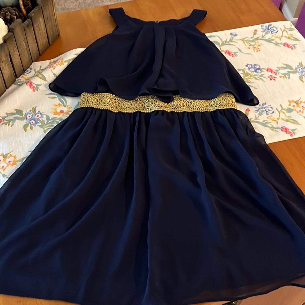 Amy Byer Navy Dress with Gold Waistband